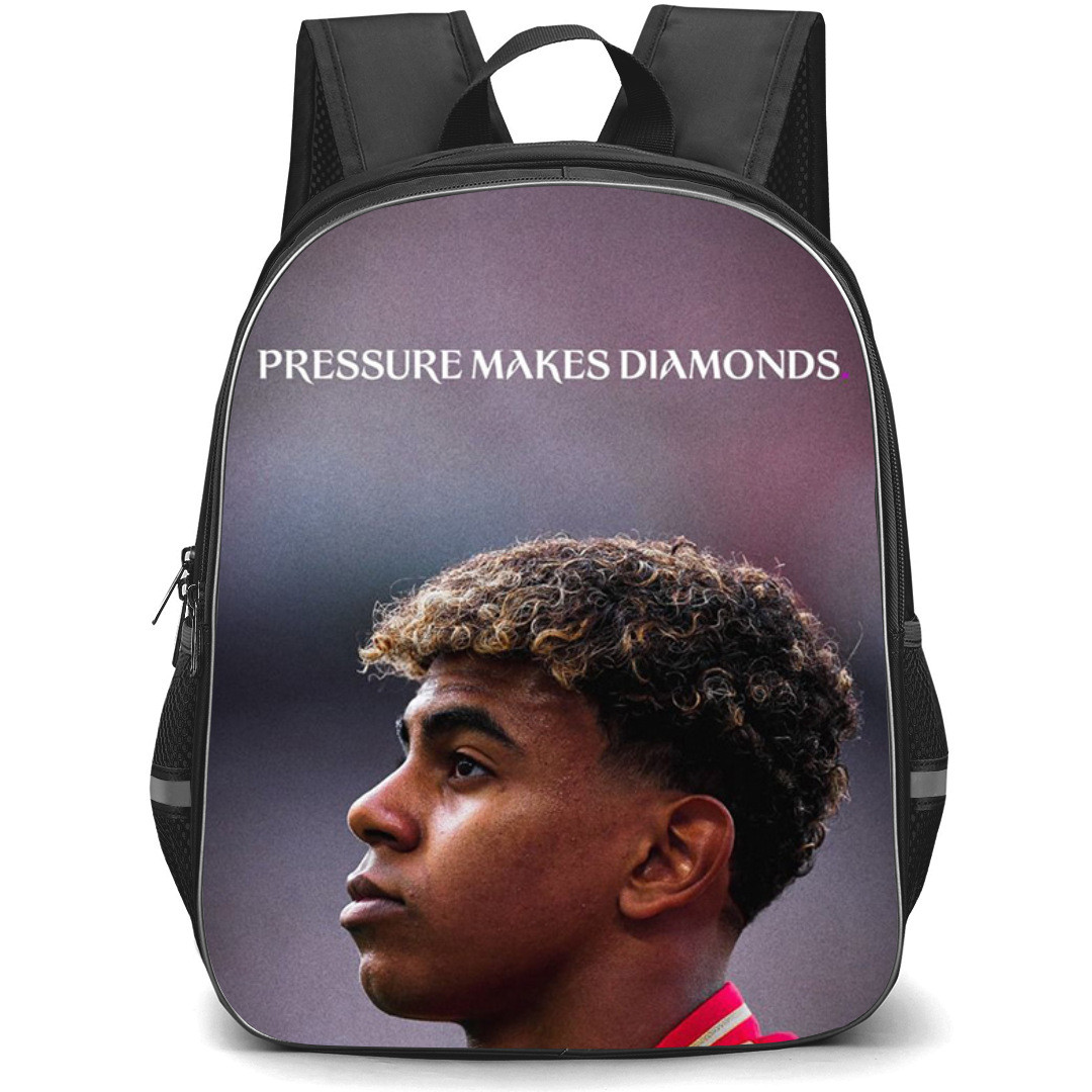 Lamine Yamal Backpack StudentPack - Lamine Yamal FCB Side Portrait Pressure Makes Diamonds Poster