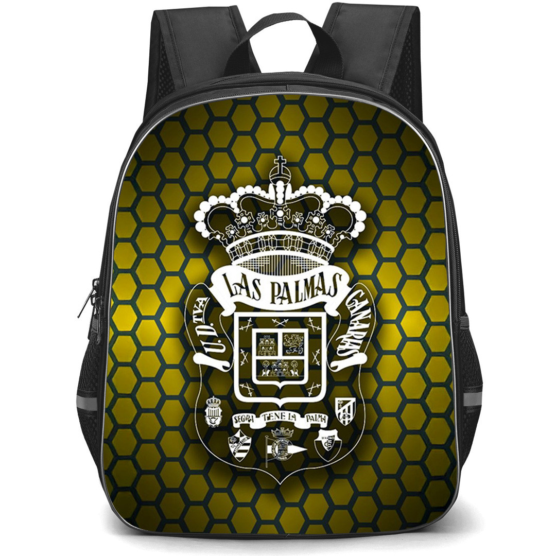 Las Palmas UD Backpack School Bag StudentPack - Las Palmas UD Logo On Honeycomb Pattern Background Football Club