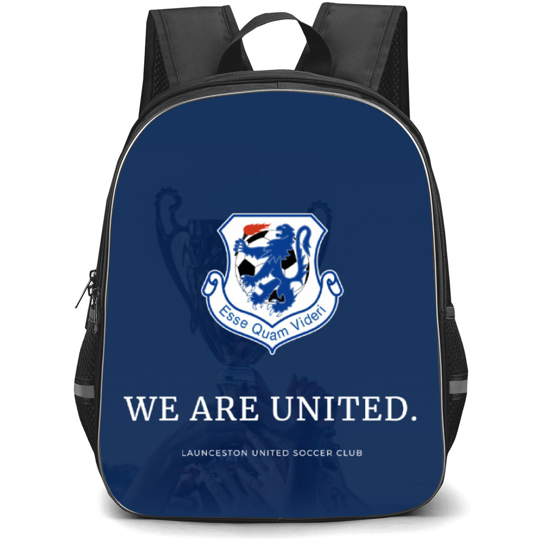 Launceston United Soccer Club Backpack School Bag StudentPack - Logo Trophy Blue Background