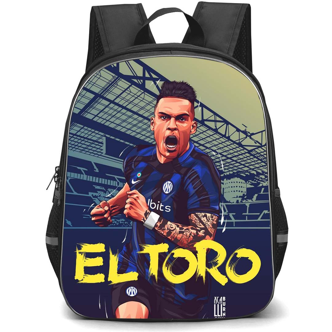 Lautaro Martinez School Backpack StudentPack - Lautaro Martinez Inter Milan EL Toro Shouting Illustration Art