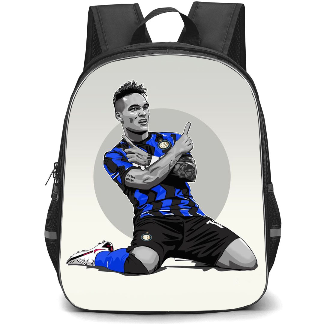 Lautaro Martinez School Backpack StudentPack - Lautaro Martinez Inter Milan Signature Celebration Illustration Art On Gray Background