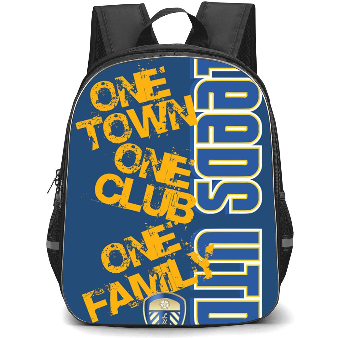 Leeds United Backpack StudentPack - Leeds United One Town One Club Word Art On Blue Background