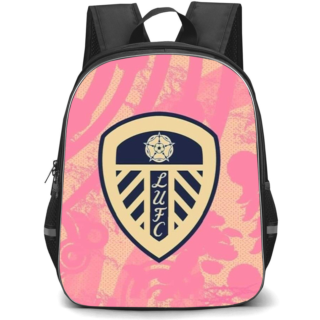 Leeds United Backpack StudentPack - Leeds United Team Logo On Pink Beige Art Background