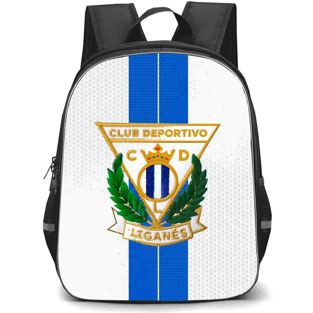 Leganes CD Backpack School Bag StudentPack - Leganes CD Logo Embroidery On Blue Stripe White Background Football Club