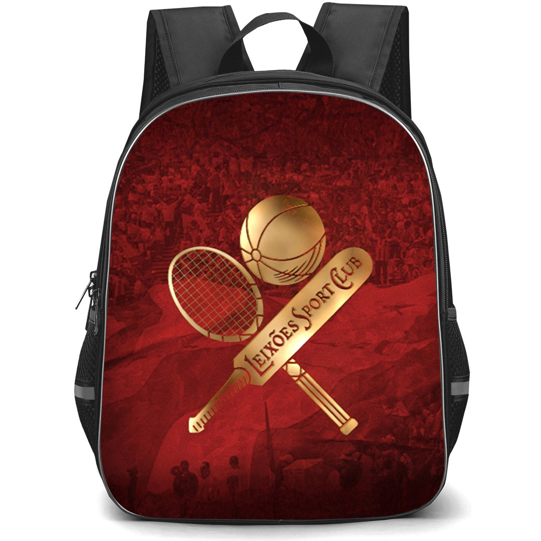 Leixoes SC Backpack School Bag StudentPack - Leixoes SC Golden Logo On Red Background