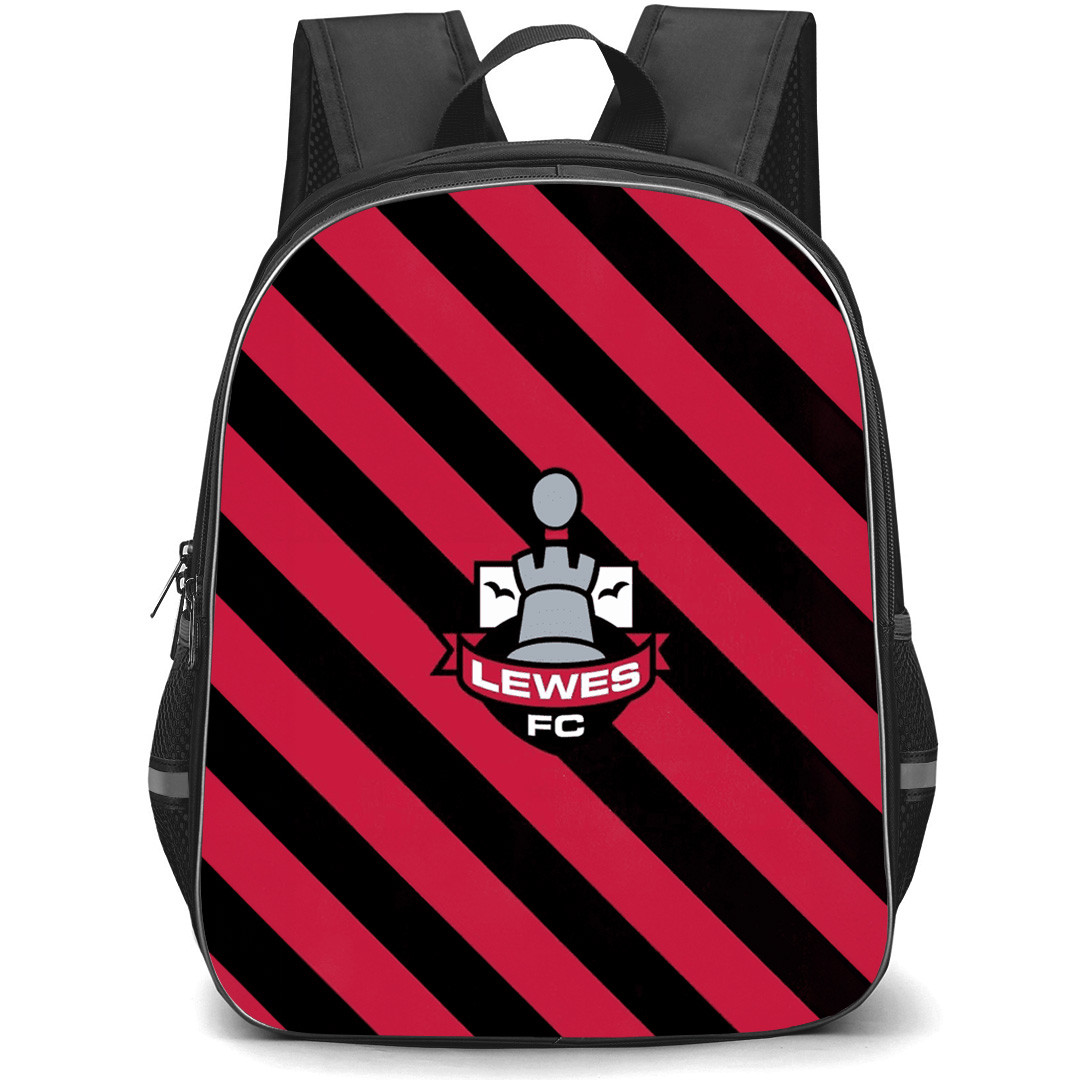 Lewes Football Club Backpack School Bag StudentPack - Lewes Football Club Logo with Diagonal Stripe Red Black Effect