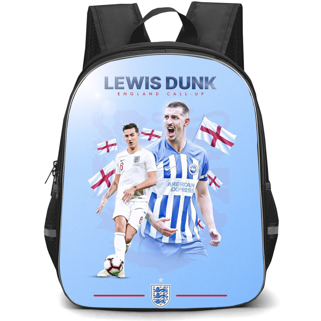 Lewis Dunk Backpack StudentPack - Lewis Dunk England National Football Dribbling On Blue Background