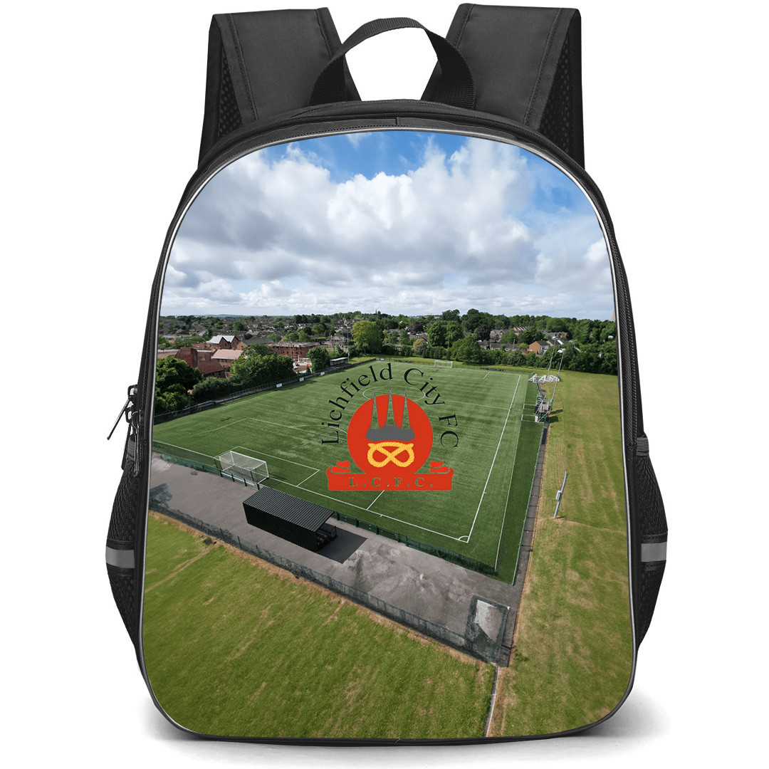 Lichfield City Football Club Backpack School Bag StudentPack - Lichfield City Football Club with Logo Pitch Line Sunset Effect