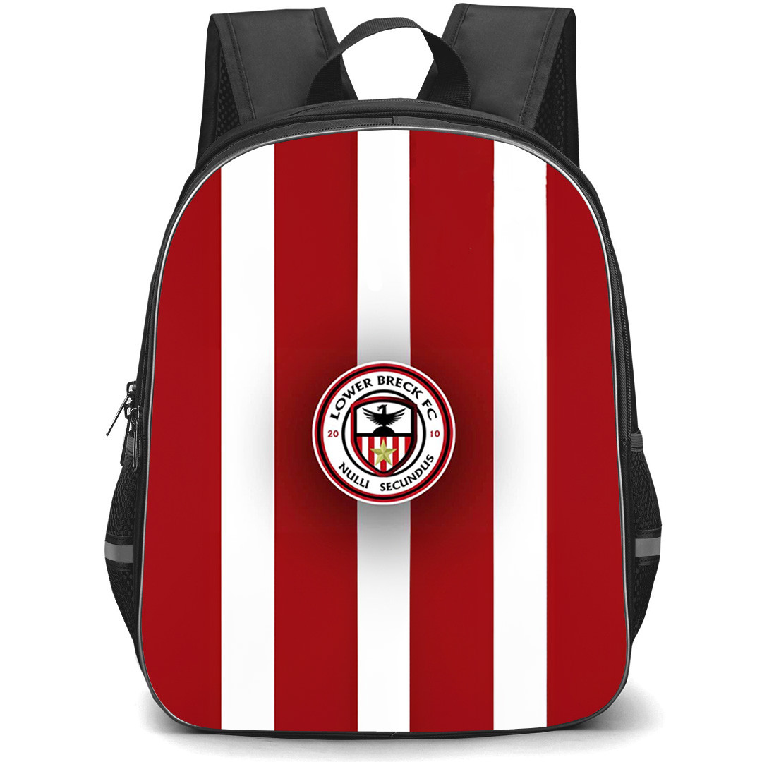 Lower Breck Football Club Backpack School Bag StudentPack - Lower Breck Football Club with Logo Vertical Stripe Red Effect