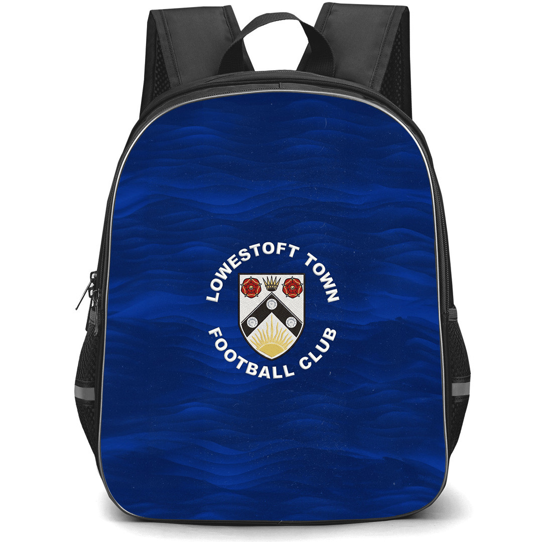 Lowestoft Town Football Club Backpack School Bag StudentPack - Lowestoft Town Football Club Logo with Wavy Blue Background