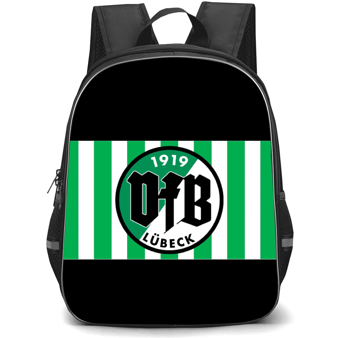 VfB Lubeck Football Club Backpack School Bag StudentPack - Logo In Green And White Stripe Background