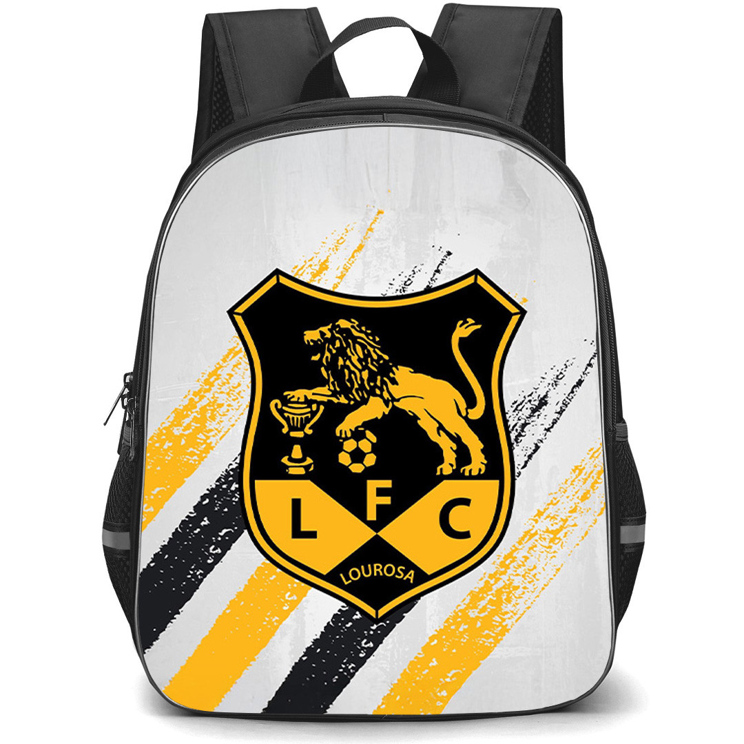 Lusitania FC Backpack School Bag StudentPack - Lusitania FC Logo With Yellow Black Stripe Background