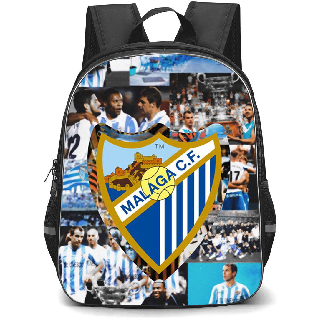Malaga CF Backpack School Bag StudentPack - Malaga CF Logo On Players Retro Background Football Club