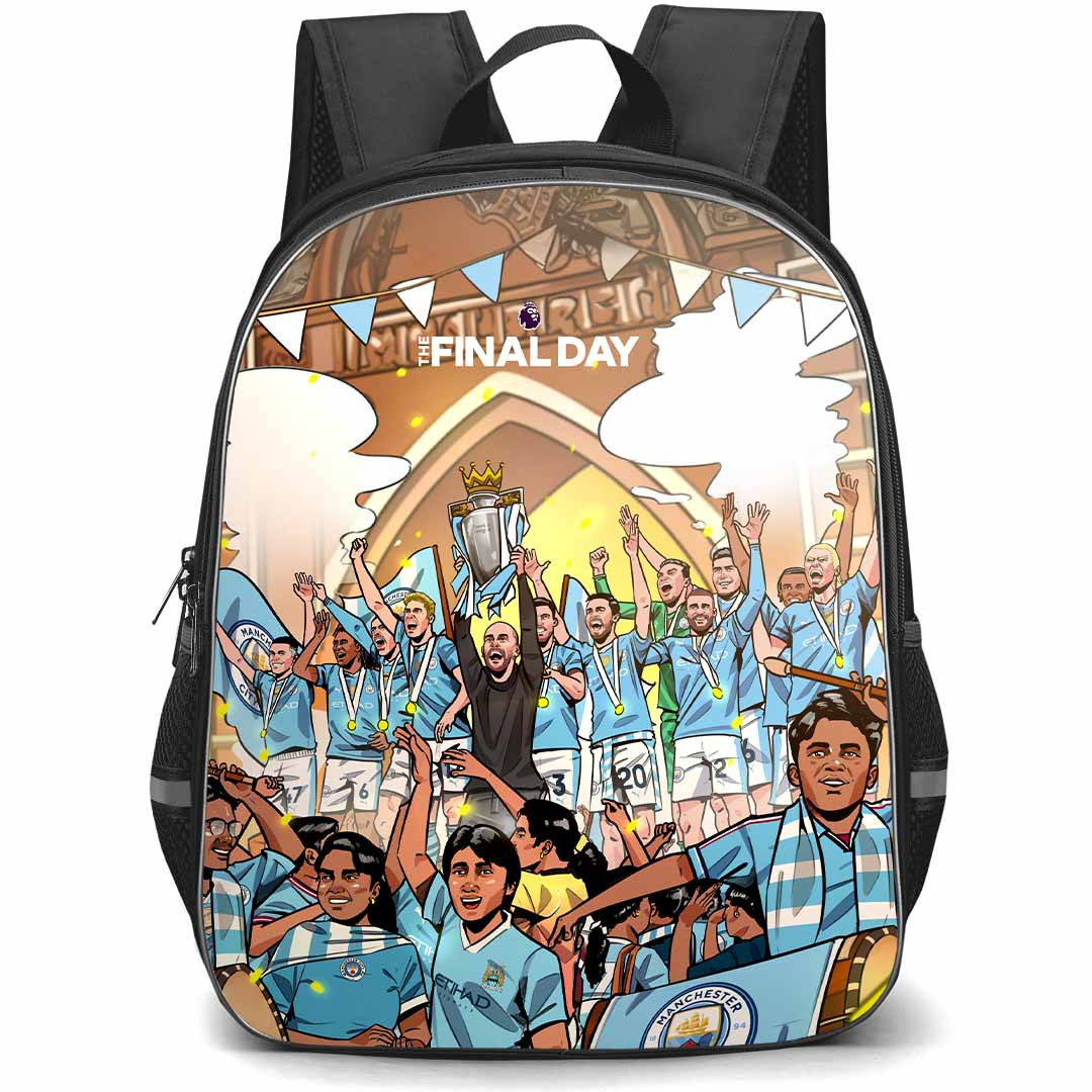 Manchester City F.C. School Backpack StudentPack - The Final Day Champions Celebration Cartoon Art Poster