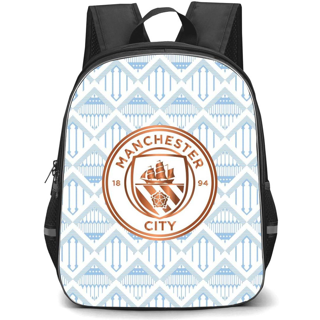 Manchester City F.C. School Backpack StudentPack - Manchester City F.C. Golden Logo On Blue Texture Pattern Art Background
