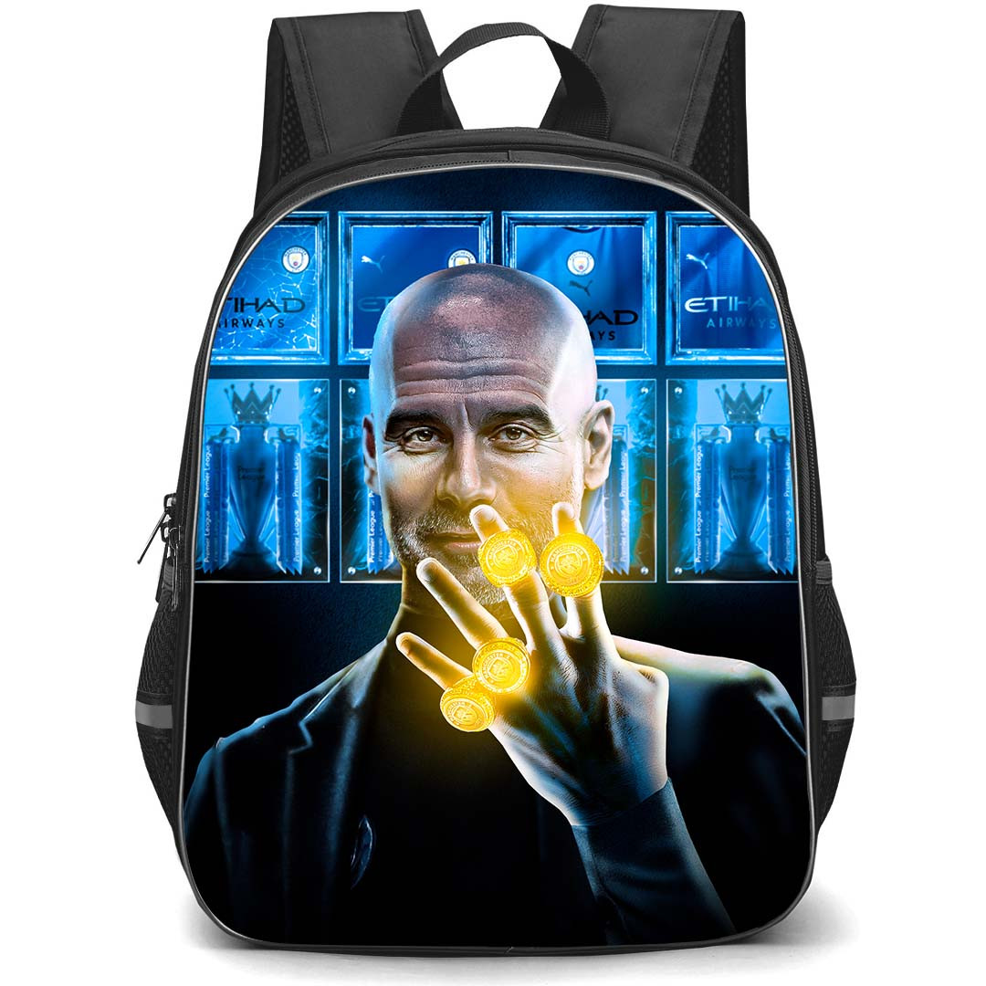 Manchester City F.C. Pep Guardiola School Backpack StudentPack - Pep Guardiola With 4 Premier League Golden Ring