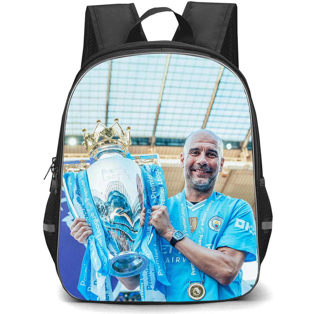 Manchester City F.C. Pep Guardiola School Backpack StudentPack - Pep Guardiola Holding The Trophy Poster