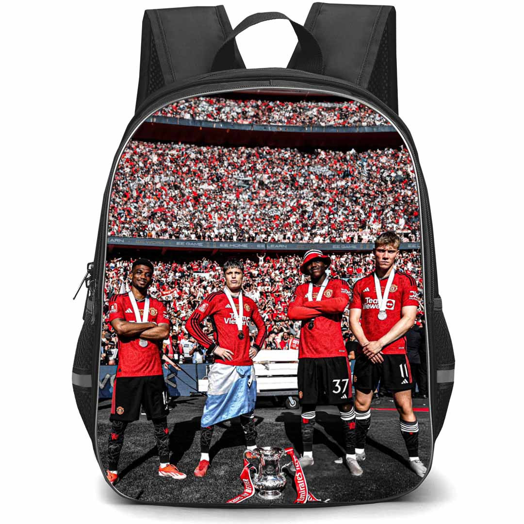 Manchester United F.C. School Backpack StudentPack - Man United Diallo Garnacho Mainoo & Hojlund With The FA Cup