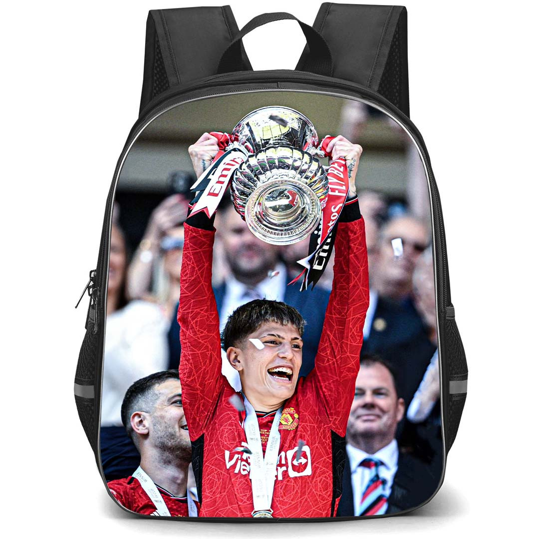 Manchester United F.C. Alejandro Garnacho School Backpack StudentPack - Man United Alejandro Garnacho Holding Trophy Picture
