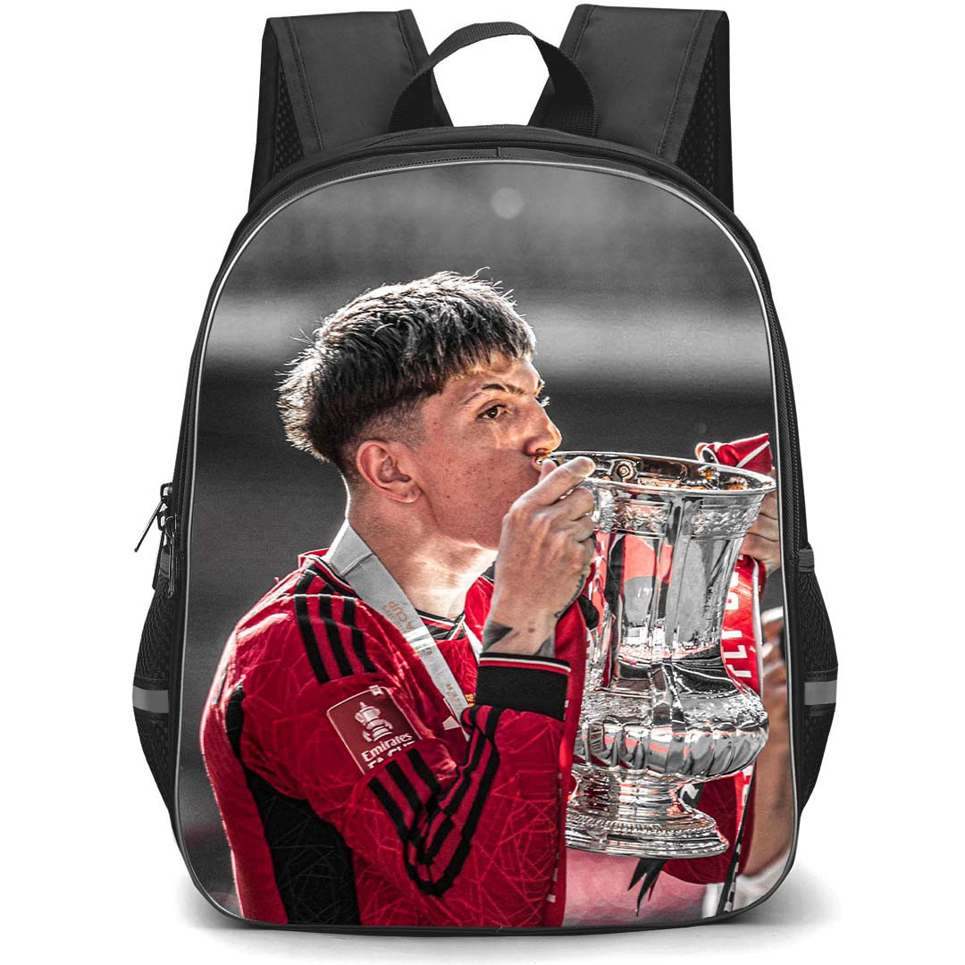 Manchester United F.C. Raphael Varane School Backpack StudentPack - Man United Alejandro Garnacho kisses The Trophy