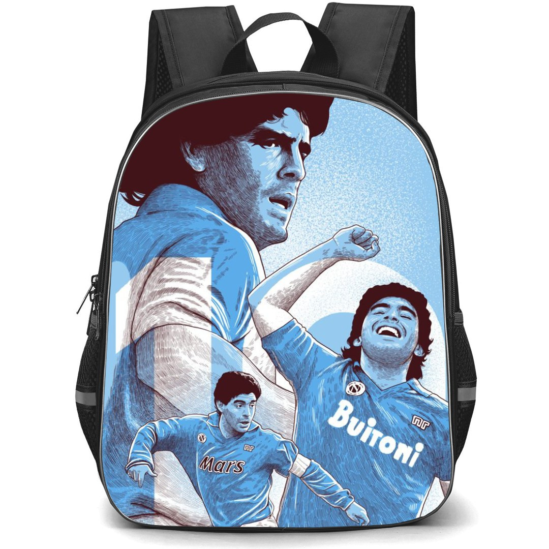 Diego Maradona Backpack StudentPack - Diego Maradona Collage Comic Art In Bluescale