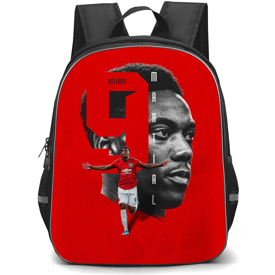 Anthony Martial Backpack StudentPack - Anthony Martial Man United 9 Side Portrait Grayscale Red background