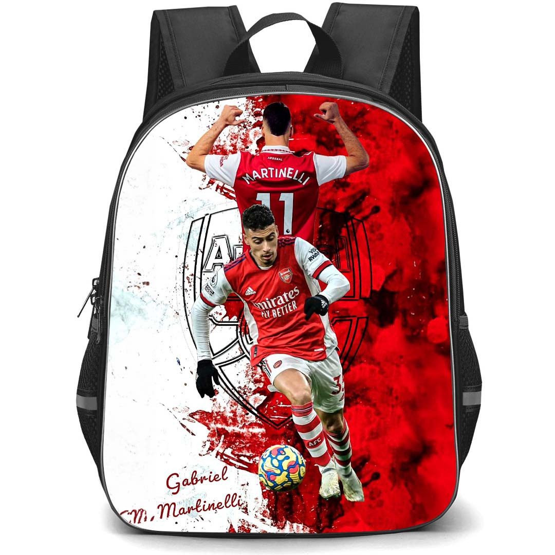Gabriel Martinelli Backpack StudentPack - Gabriel Martinelli Arsenal F.C. Dribbling White Red Graphic Background
