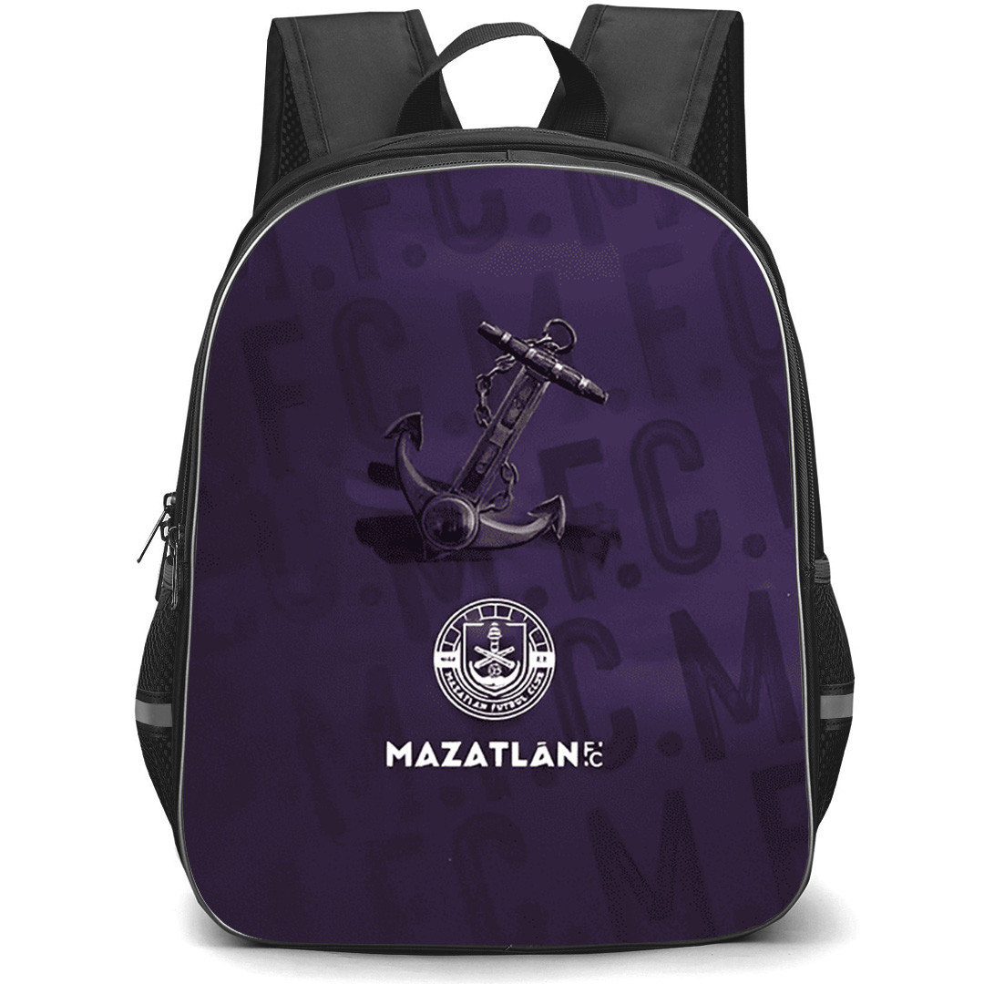 Mazatlan Futbol Club Backpack School Bag StudentPack - Mazatlan Futbol Club Logo With Text Pattern Purple Effect