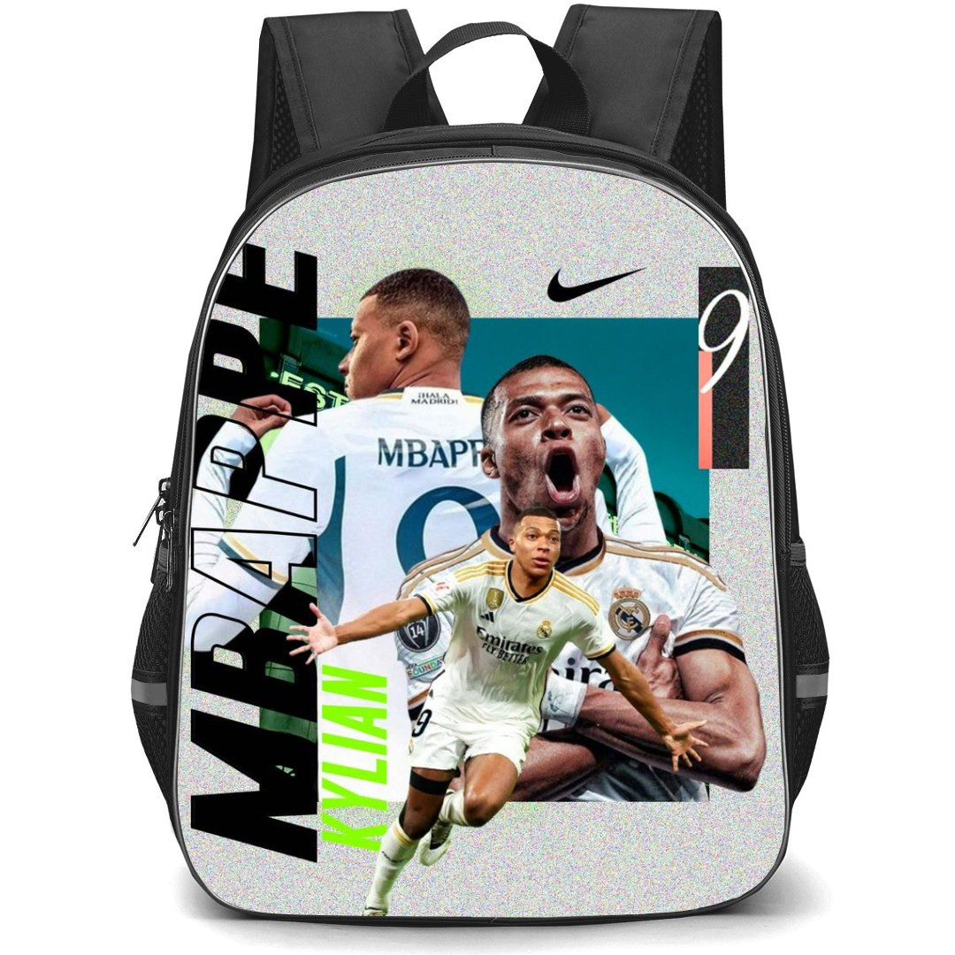 Kylian Mbappe Backpack StudentPack - Kylian Mbappe Grey Grunge Real Madrid Poster