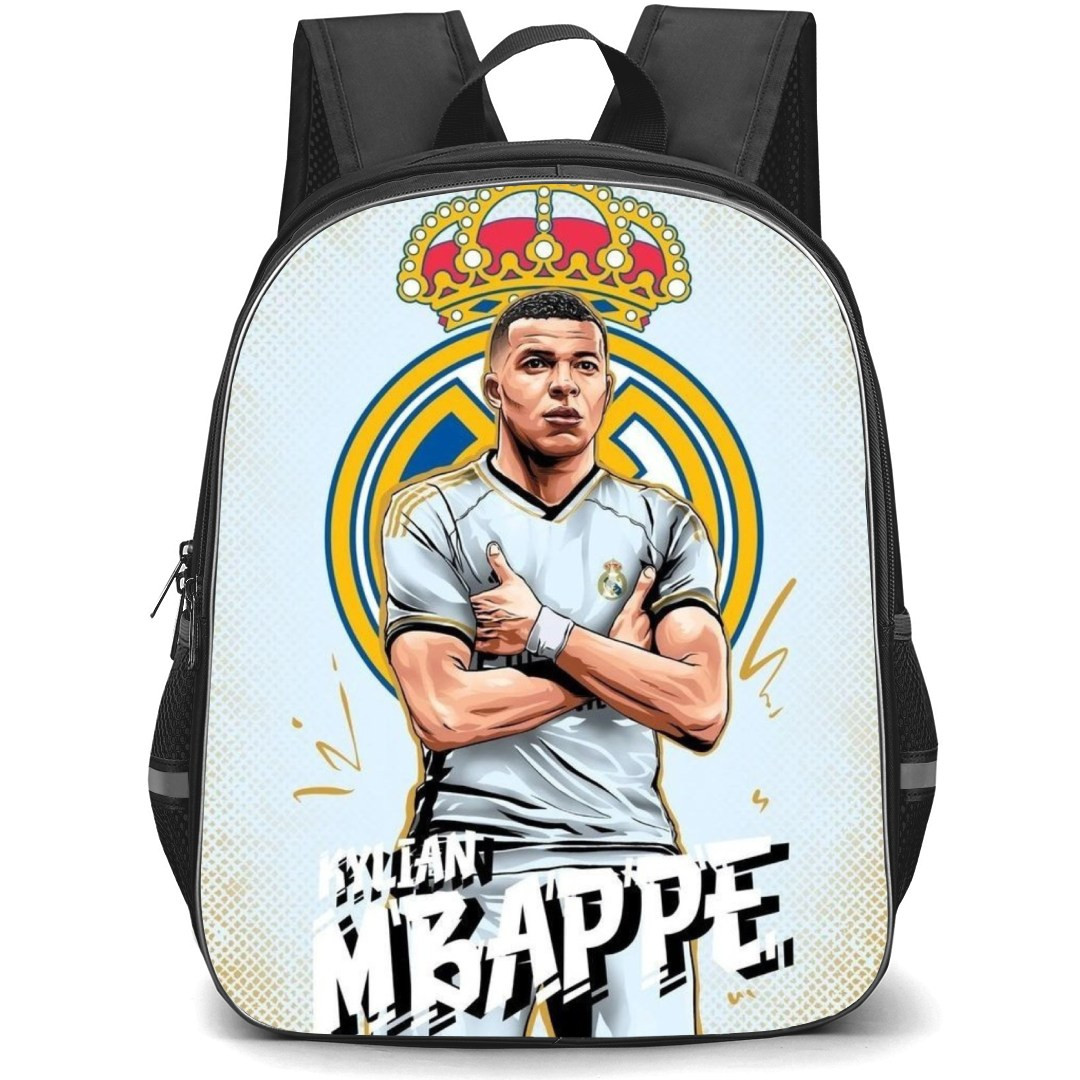 Kylian Mbappe Backpack StudentPack - Kylian Mbappe Standing On Real Madrid Logo Illustration Art