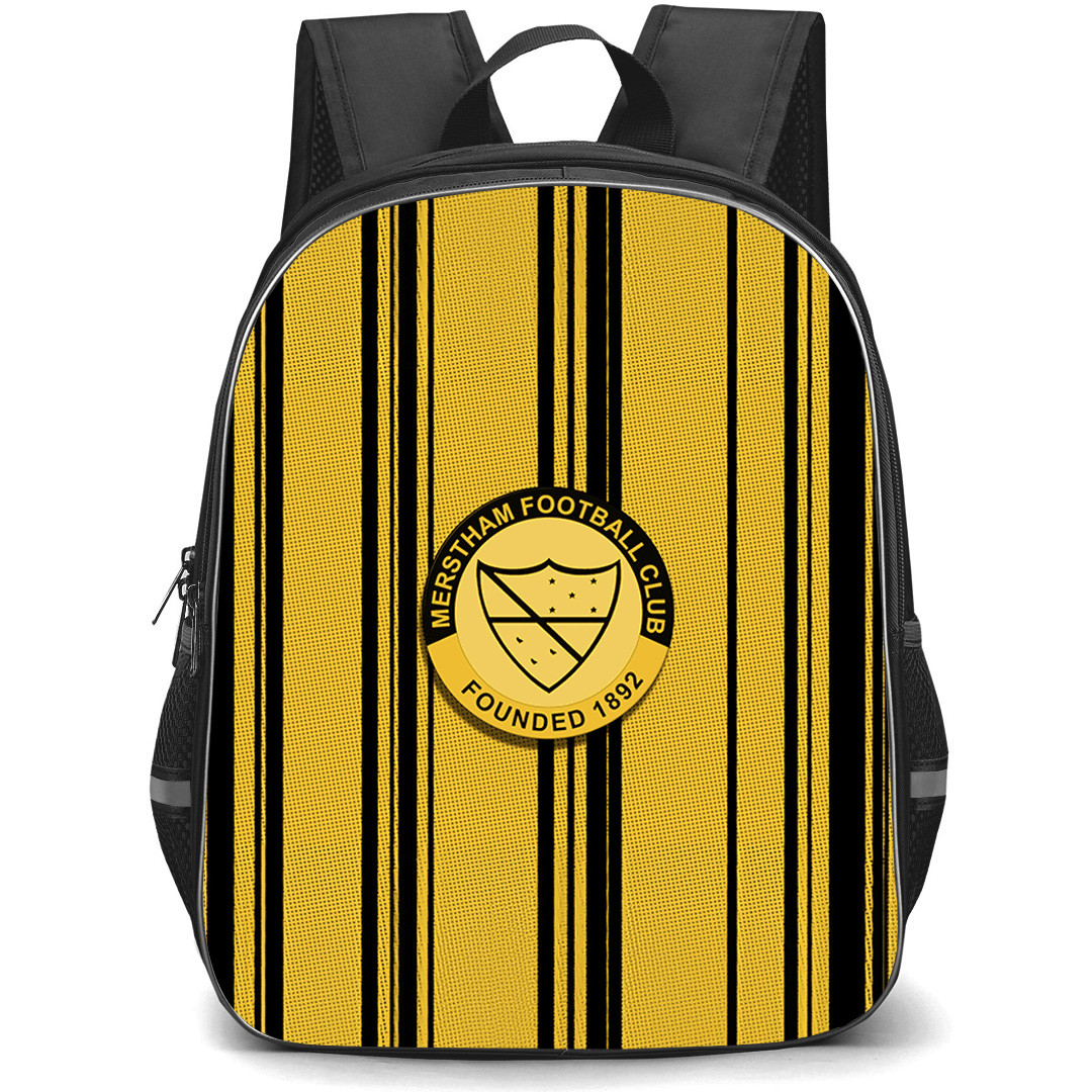 Merstham Football Club Backpack School Bag StudentPack - Merstham Football Club Logo with Vertical Stripe Yellow Background