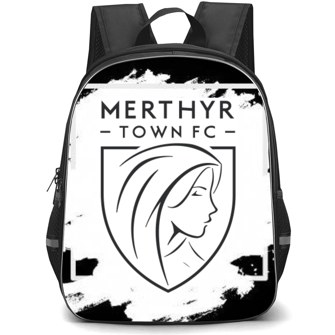 National League North Merthyr Town Backpack School Bag StudentPack - Large Logo In White And Black Background