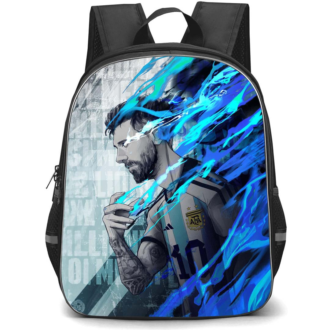 Lionel Messi Backpack StudentPack - Lionel Messi Cartoon Art With Blue Effect