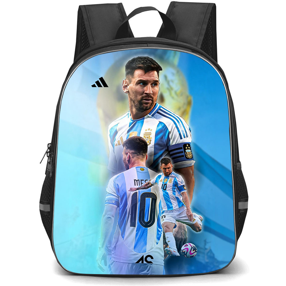 Lionel Messi Backpack School Bag StudentPack - Lionel Messi Jersey Number 10 Argentina National Team Trophy Legacy Poster