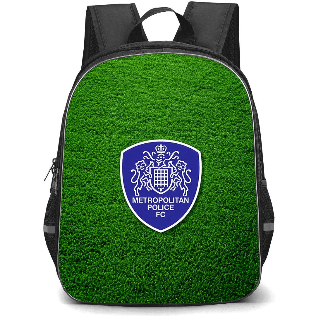 Metropolitan Police Football Club Backpack School Bag StudentPack - Metropolitan Police Football Club Logo with Green Grass