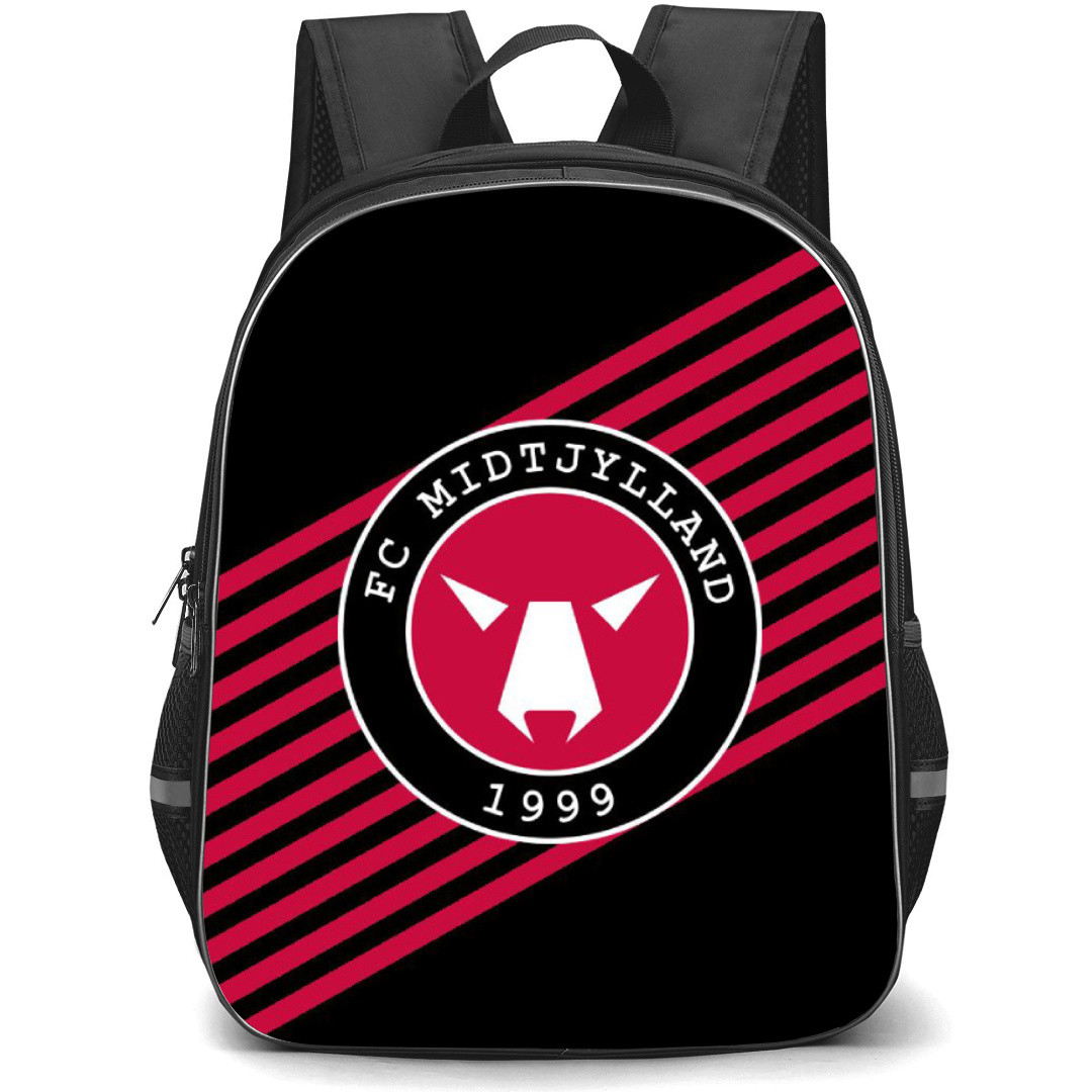 FC Midtjylland Football Club Backpack School Bag StudentPack - Logo In Red And Black Stripe Background