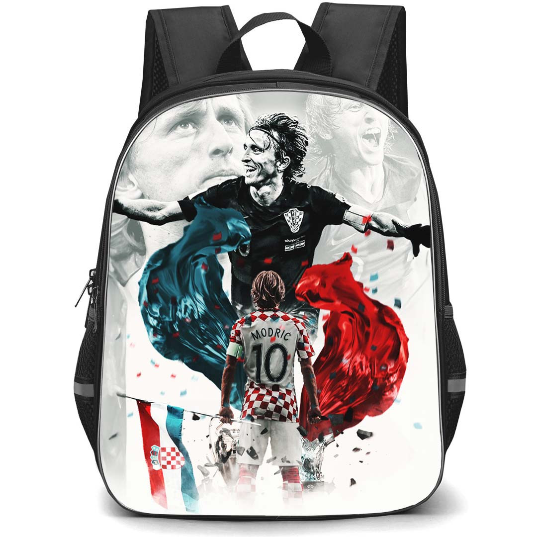 Luka Modric Backpack StudentPack - Luka Modric 10 Croatia National Football Standing Back Holding Croatian Flag Poster