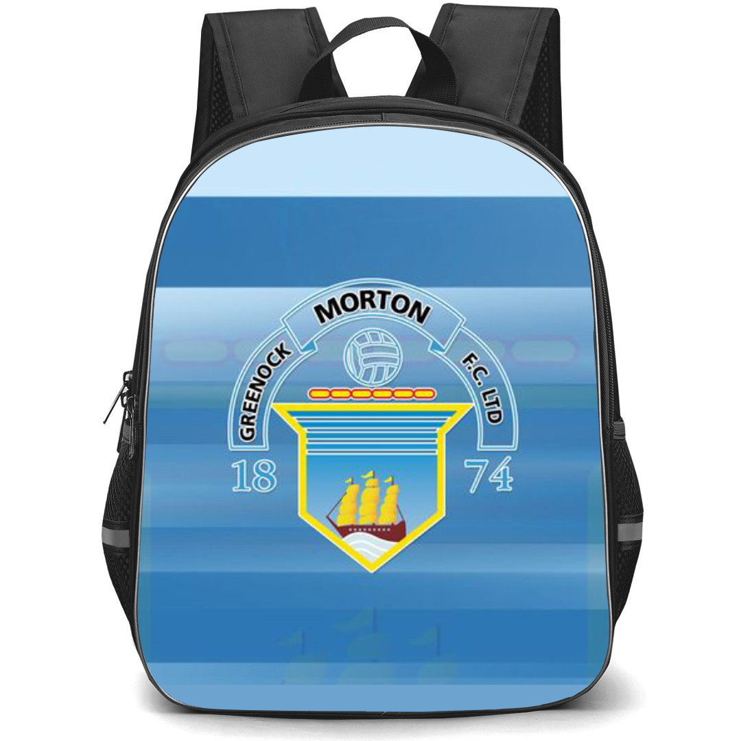 Greenock Morton Backpack School Bag StudentPack - Logo In Shades Of Blue Background Football Club