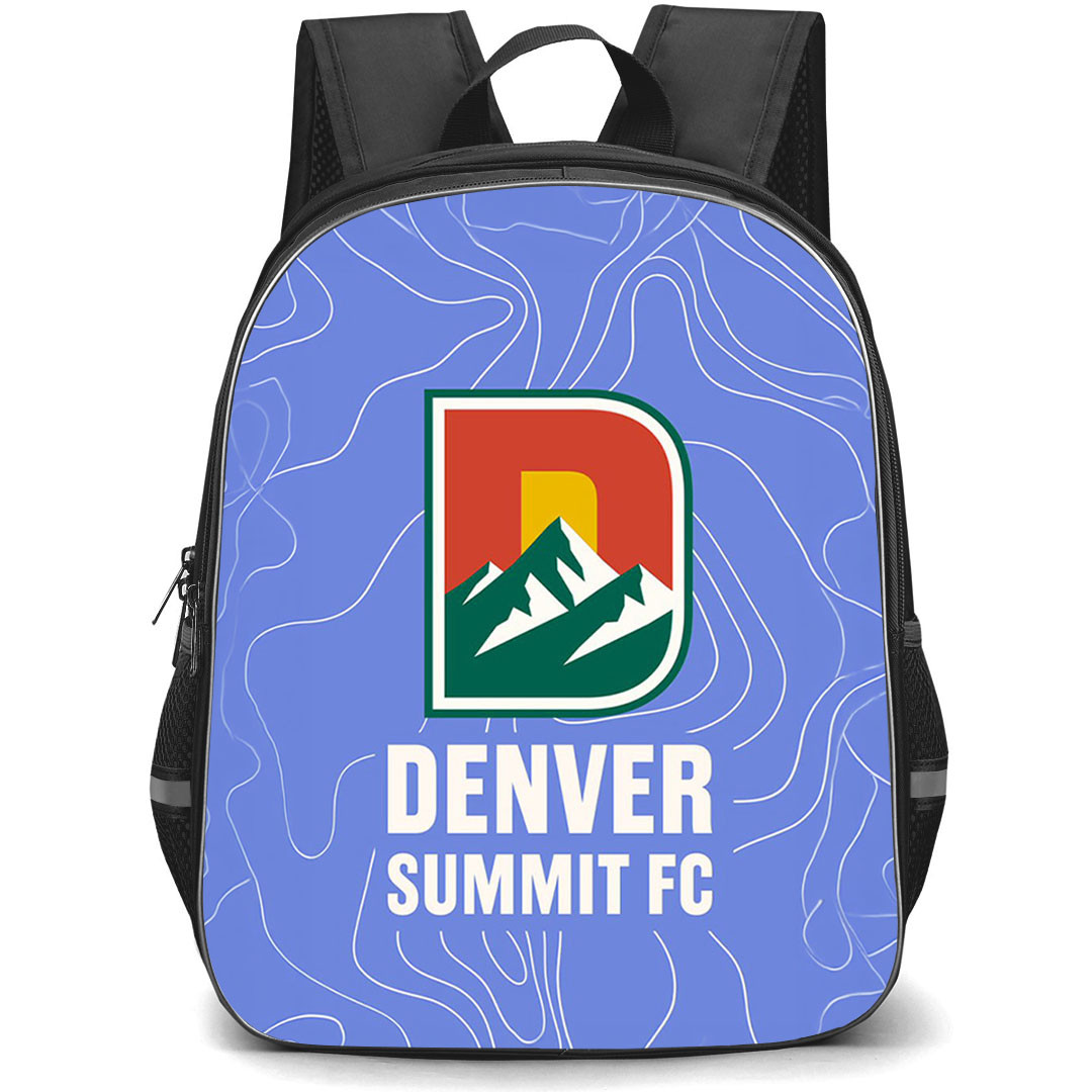NWSL Denver Summit FC Backpack School Bag StudentPack - Denver Summit FC Logo On Topographic Background