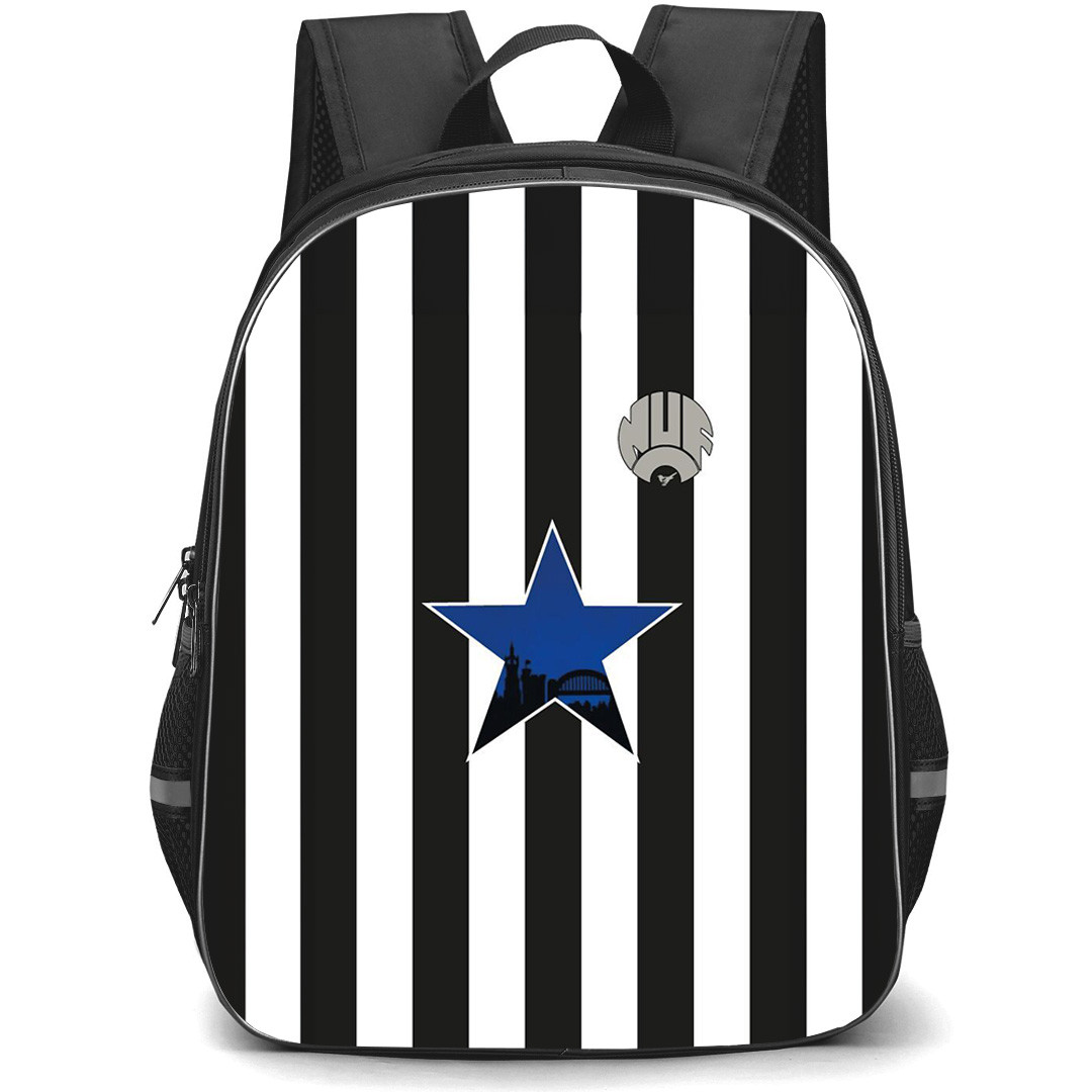 Newcastle Blue Star Football Club Backpack School Bag StudentPack - Newcastle Blue Star Football Club with Logo Vertical Stripe Black Effect