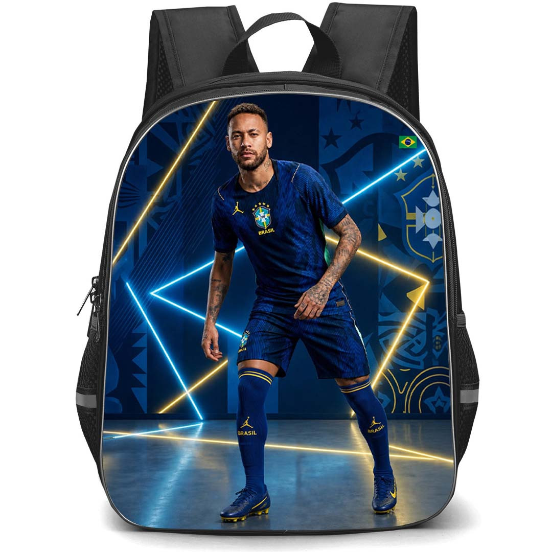 Neymar Jr Backpack School Bag StudentPack - Neymar Jr Brazil National Team Futuristic Neon Studio Background