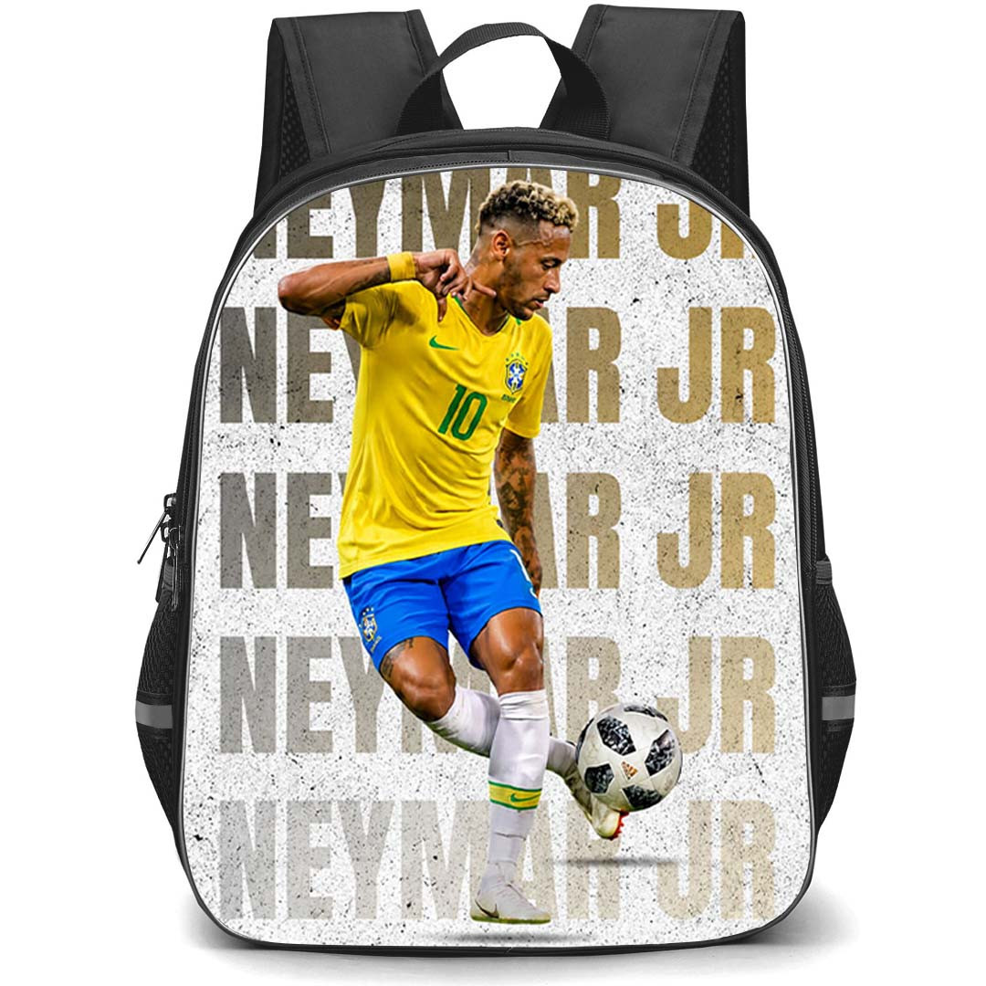 Neymar Jr Backpack School Bag StudentPack - Neymar Jr Jersey Number 10 Brazil National Team Freestyle Skills On Word Art Background