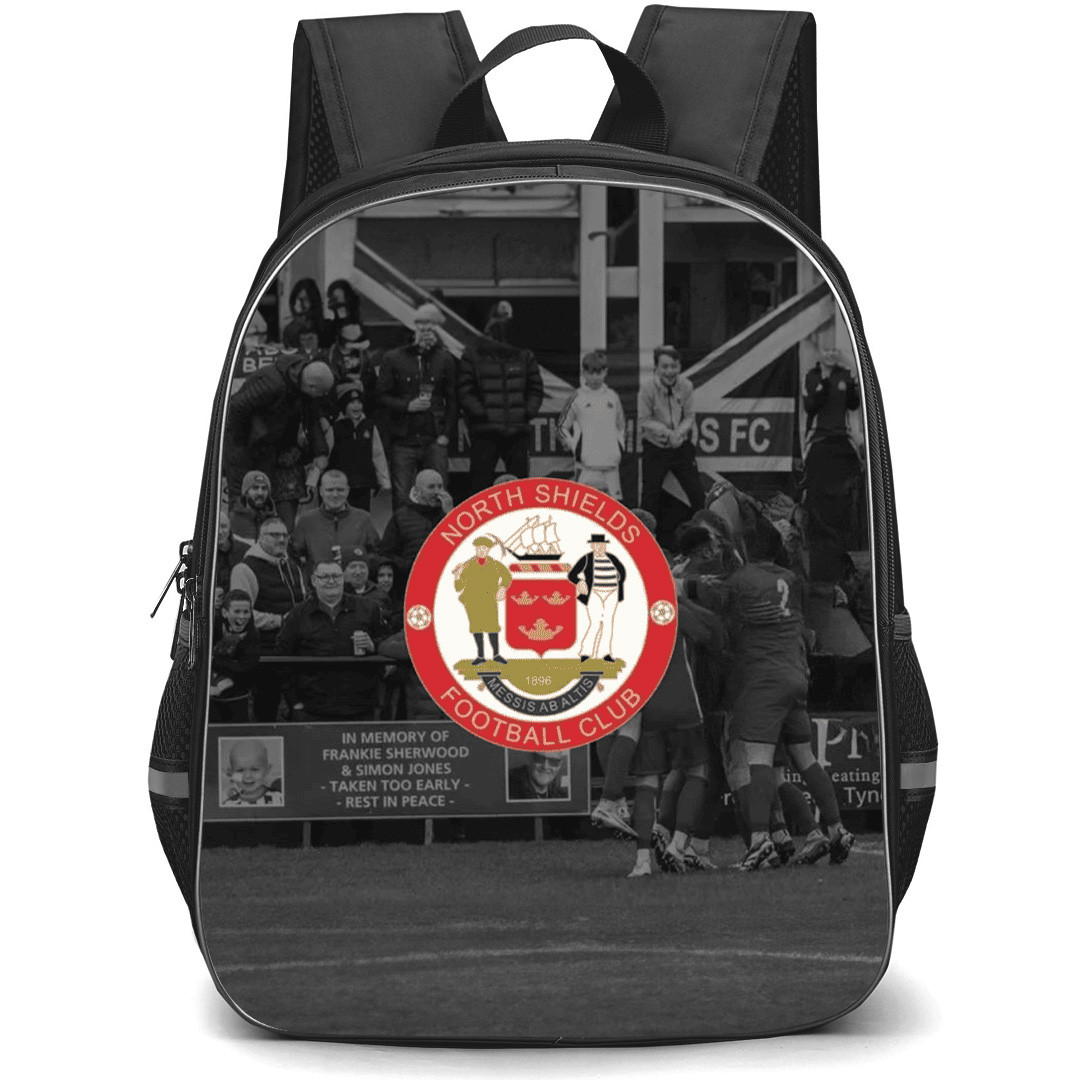 North Shields Football Club Backpack School Bag StudentPack - North Shields Football Club Stadium Logo with Fan Crowd Background