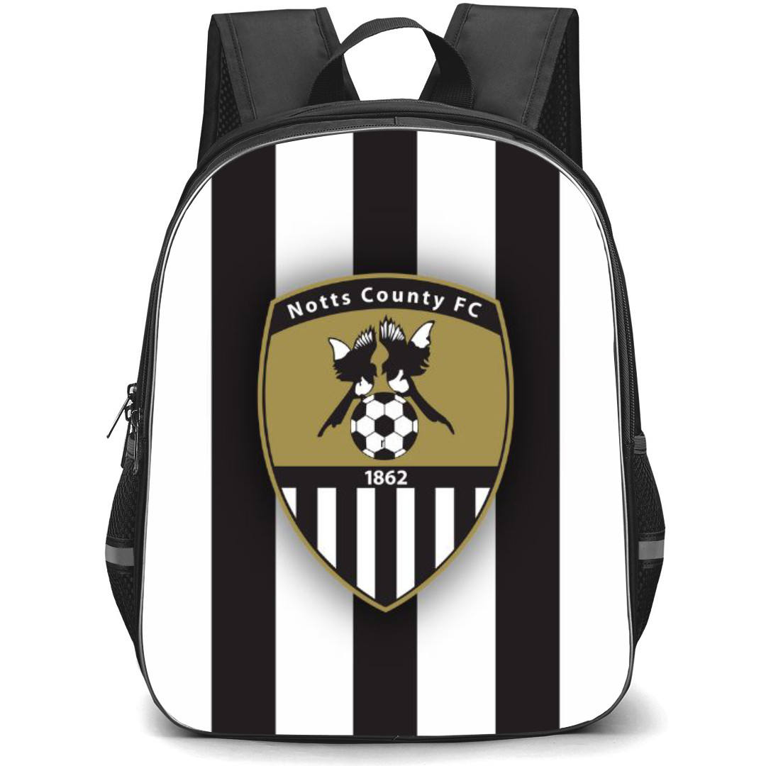 EFL League Two Notts County Backpack School Bag StudentPack - Large Logo Black And White Stripe Background