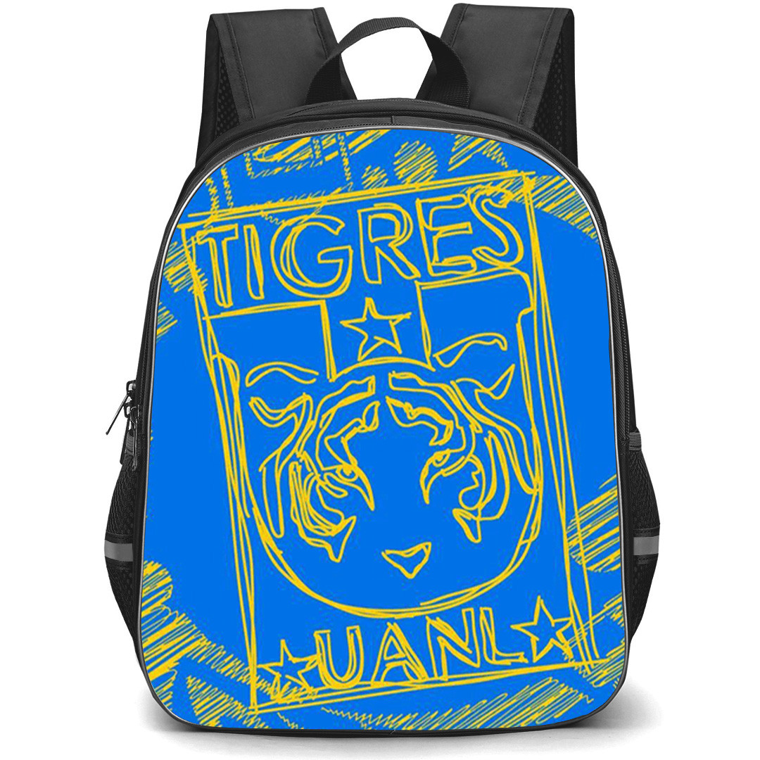 Club Tigres de la Universidad Autonoma de Nuevo Leon Backpack School Bag StudentPack - Club Tigres de la Universidad Autonoma de Nuevo Leon Logo with Sketch Pattern Blue Effect