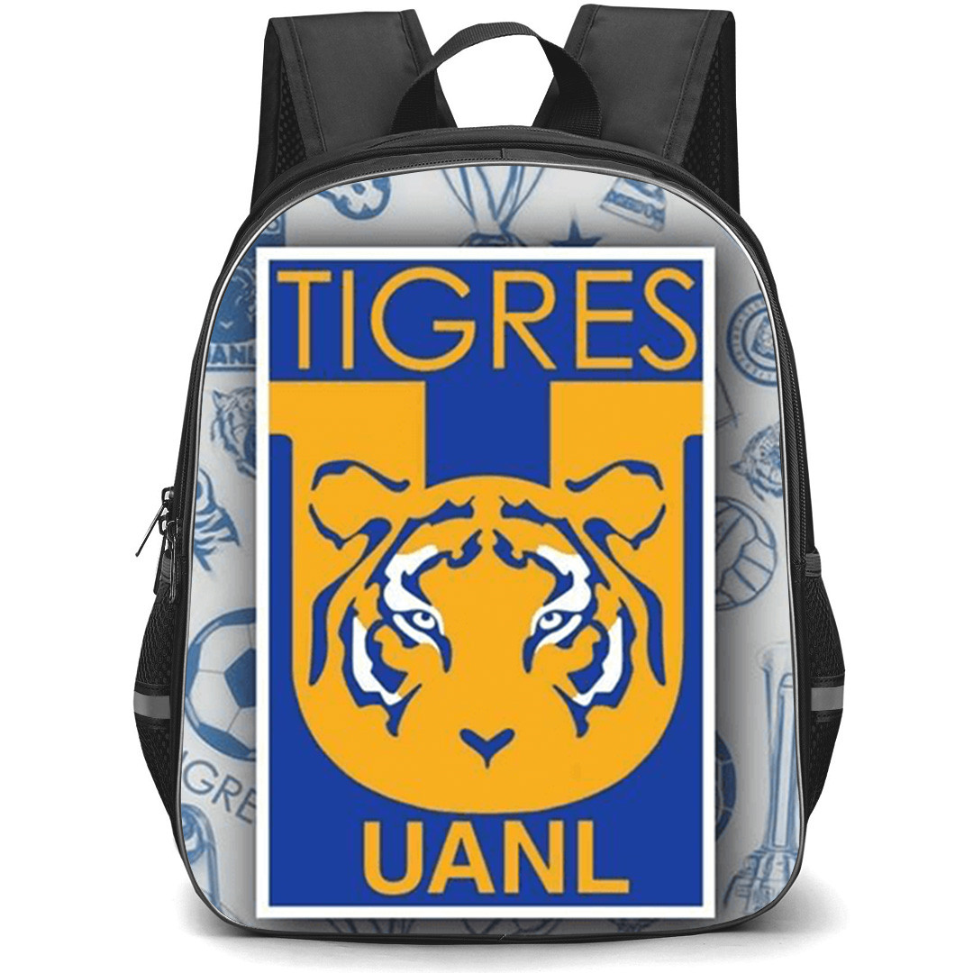 Club Tigres de la Universidad Autonoma de Nuevo Leon Backpack School Bag StudentPack - Club Tigres de la Universidad Autonoma de Nuevo Leon Logo with Sports Icon Pattern Background