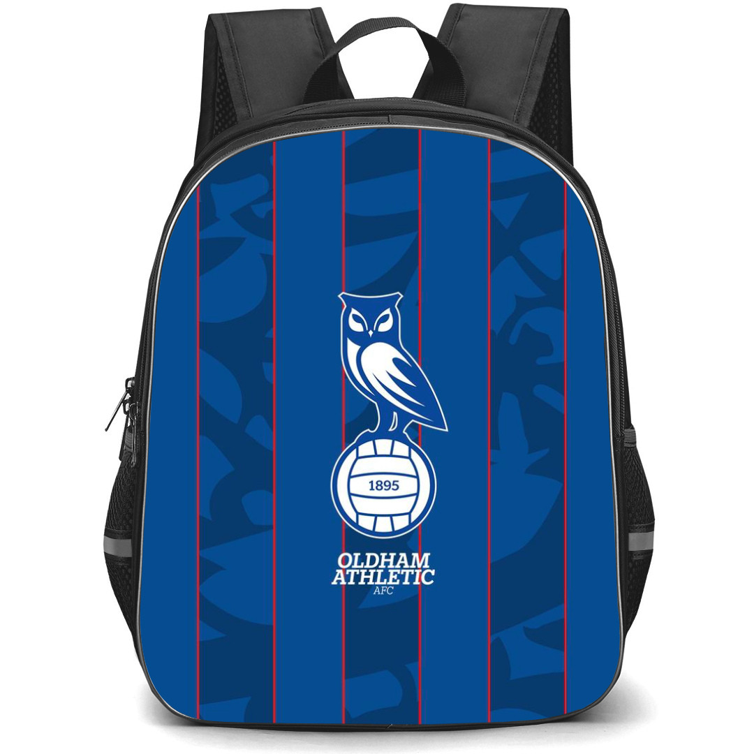 EFL League Two Oldham Athletic Backpack School Bag StudentPack - Large Logo Blue Stripe Background