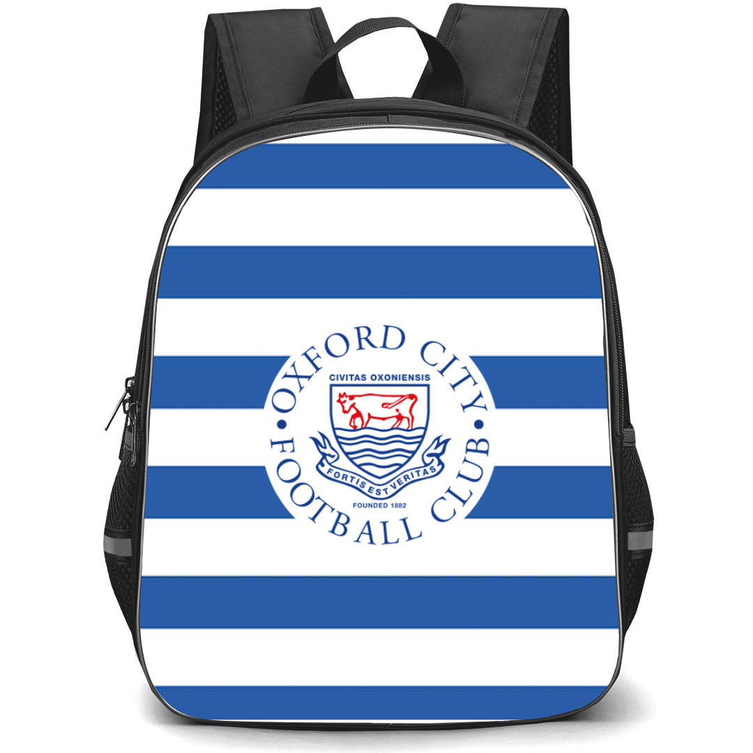 National League North Oxford City Backpack School Bag StudentPack - Large Logo In Blue And White Stripe Background