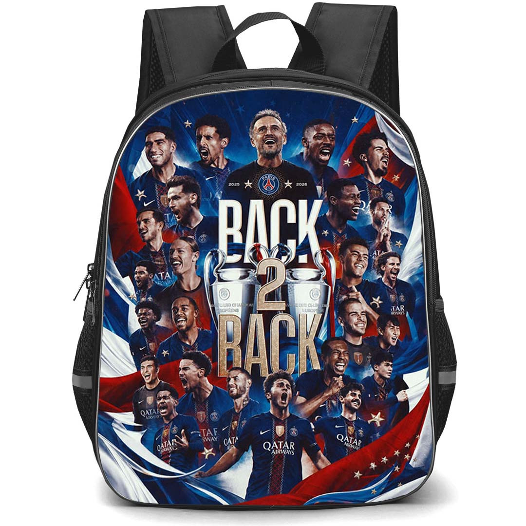 PSG UEFA Champions League 2026 Backpack School Bag StudentPack - PSG UEFA Champions League 2026 Back 2 Back UCL Winners Poster