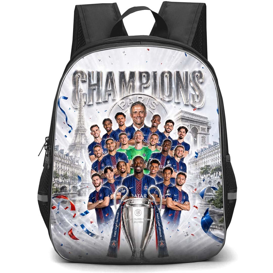 PSG UEFA Champions League 2026 Backpack School Bag StudentPack - PSG UEFA Champions League 2026 Metallic Champions Poster